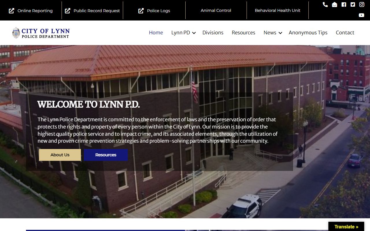 Lynn Police Department website for booking reports and records access