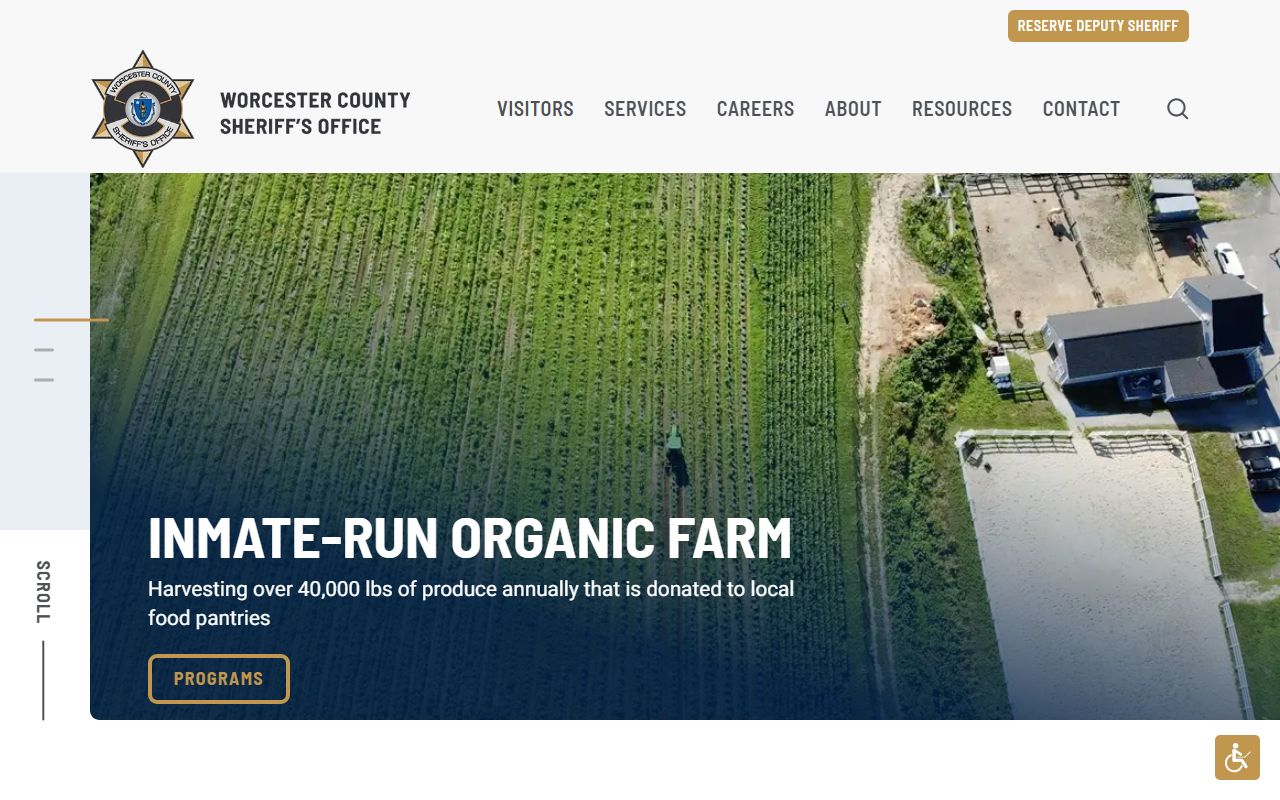 Worcester County Sheriff's Office homepage for booking reports