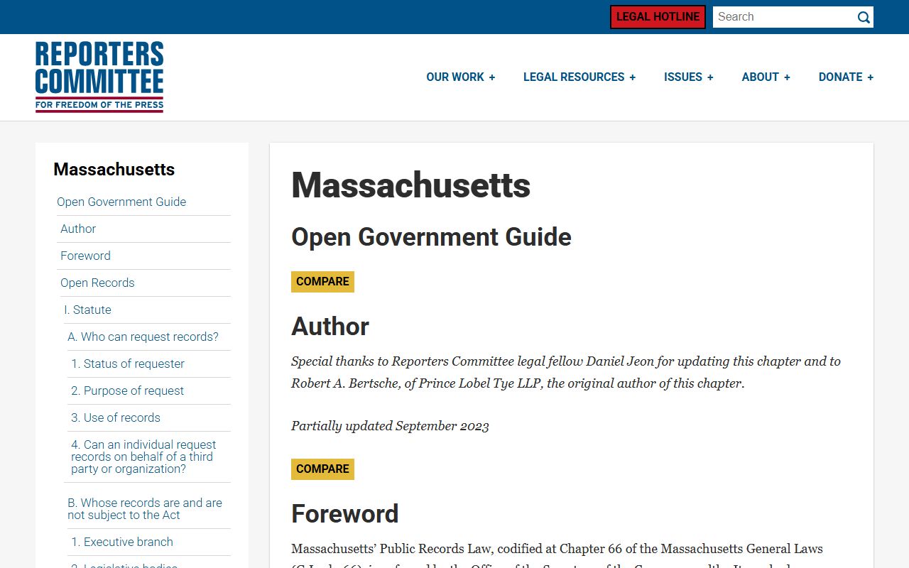 Massachusetts open government guide for public records and booking reports